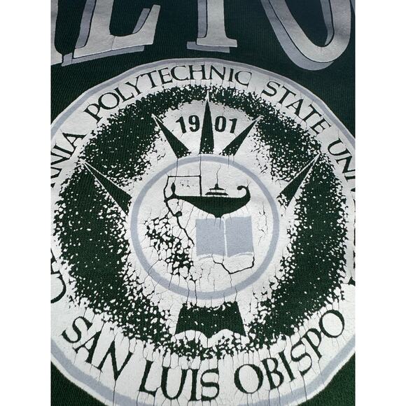 90s Vintage Cal Poly SLO Russell Crewneck Sweater Green - Picture 3 of 5